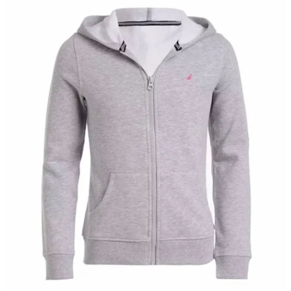 NAUTICA Zip-Up Fleece Hoodie Little Girls 5 Grey Heather Kangaroo Pocket M